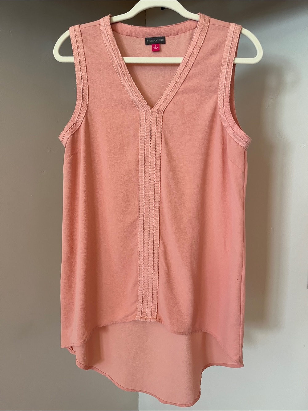 Vince Camuto Coral Pink Sleeveless V-Neck High-Low Blouse